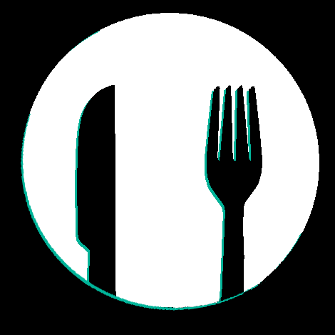 Logo for Missing Spoon Studios featuring a knife and fork silhouette positioned vertically inside a white circle on a black background. The design conveys a clean and professional tone, emphasizing simplicity and modernity.